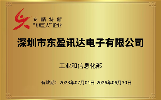 喜报 ▏东盈讯达荣获国家级专精特新“小巨人”企业称号