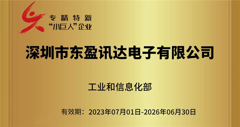 喜报 ▏东盈讯达荣获国家级专精特新“小巨人”企业称号